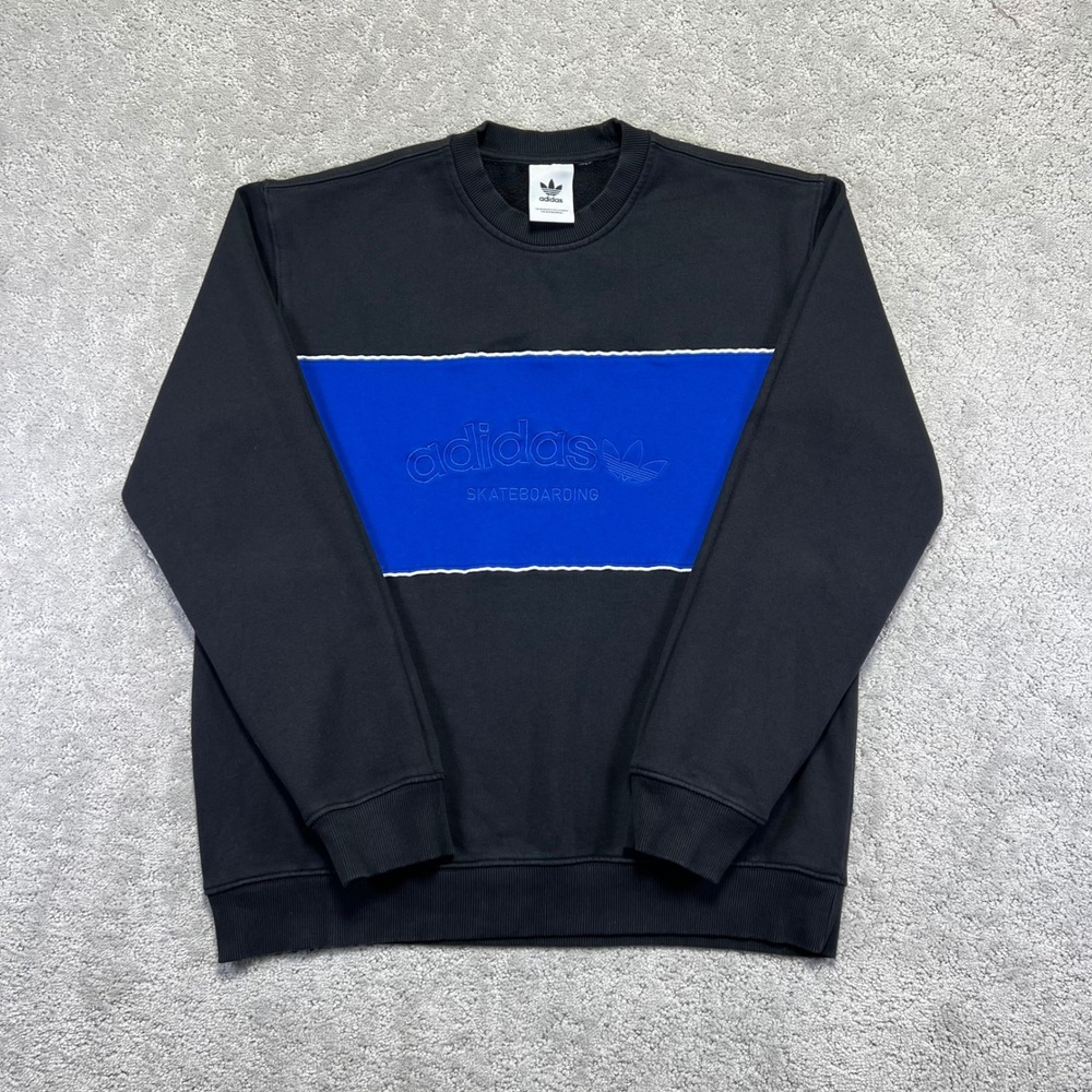 Adidas Skateboarding Sweatshirt Mend Medium Blue Black Crewneck Arched Logo